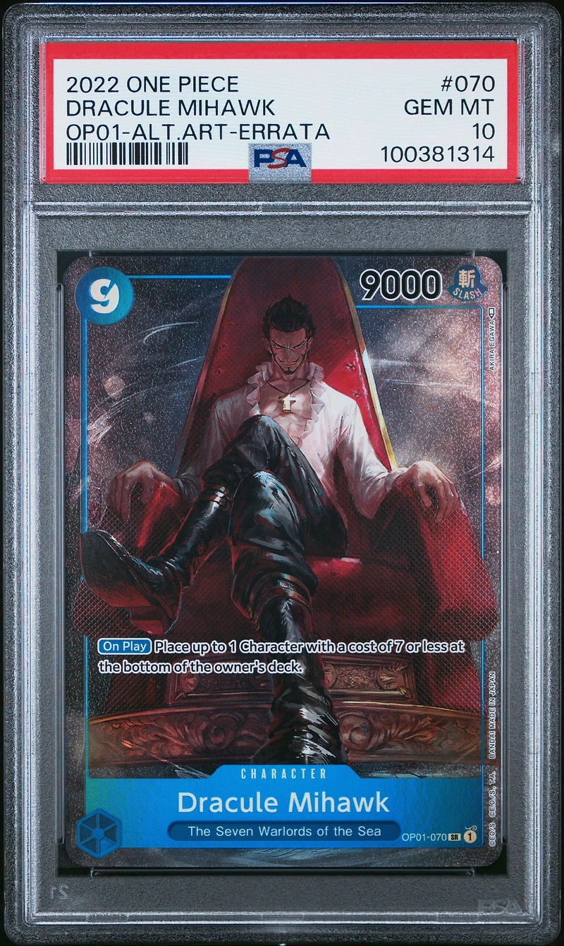 2022 One Piece Op01-romance Dawn 070 Dracule Mihawk Alternate Art-errata PSA 10