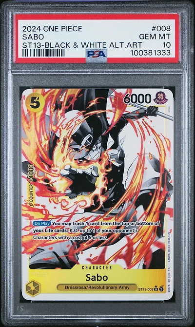 2024 One Piece Ultra Deck St13-the Three Brothers Sabo Black & White Alternate Art PSA 10