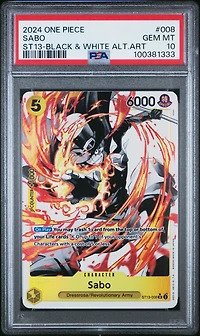 2024 One Piece Ultra Deck St13-the Three Brothers Sabo Black & White Alternate Art PSA 10