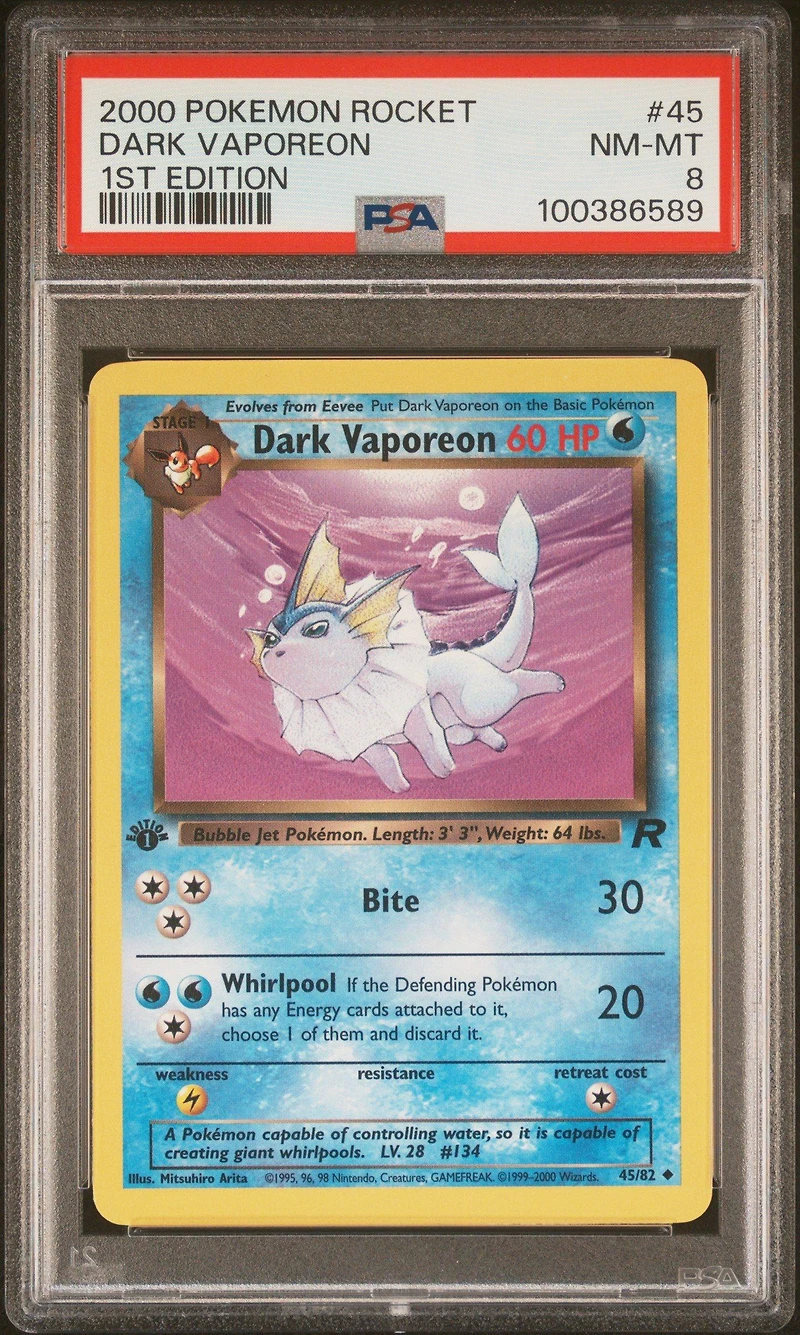 2000 Pokemon Rocket 45 Dark Vaporeon 1st Edition PSA