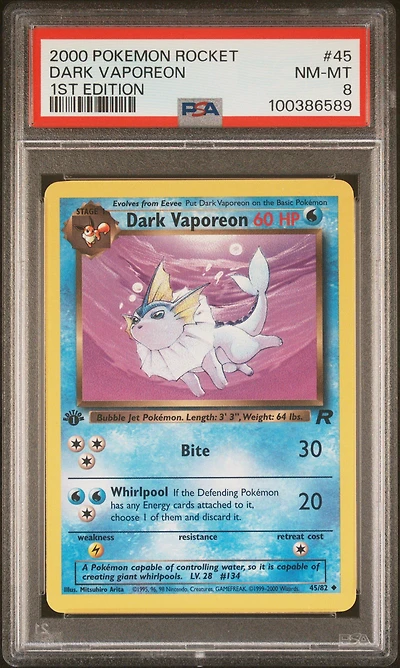 2000 Pokemon Rocket 45 Dark Vaporeon 1st Edition PSA