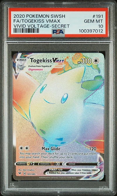 2020 Pokemon Sword & Shield Vivid Voltage 191 Full Art/togekiss Vmax Secret PSA