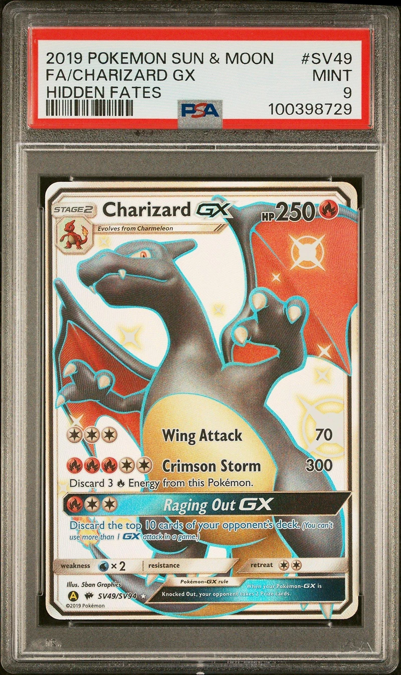 2019 Pokemon Sun & Moon Hidden Fates Sv49 Full Art/charizard Gx PSA