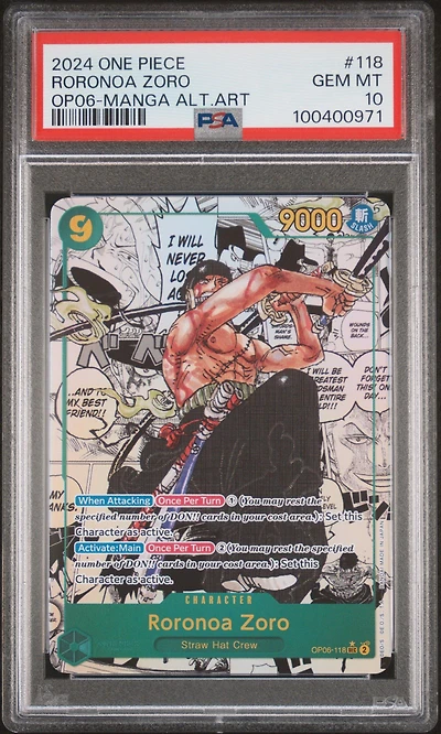 2024 One Piece Wings Of The Captain 118 Roronoa Zoro Manga Alternate Art PSA 10
