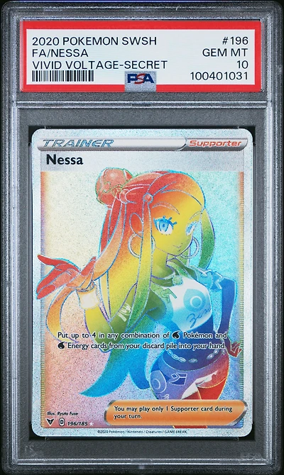 2020 Pokemon Sword & Shield Vivid Voltage 196 Full Art/nessa Secret PSA