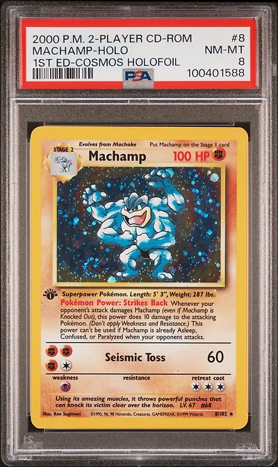 2000 Pokemon 2-player Cd-rom Starter Set 8 Machamp-holo 1st Edition Cosmos Holofoil PSA 8