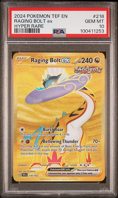 2024 Pokemon Tef En-temporal Forces 218 Raging Bolt Ex Hyper Rare PSA