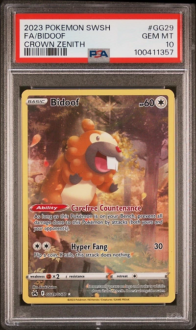 2023 Pokemon Sword And Shield Crown Zenith Gg29 Full Art/bidoof PSA