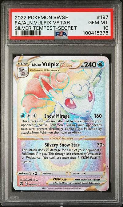 2022 Pokemon Sword & Shield Silver Tempest 197 Full Art/alolan Vulpix Vstar Secret PSA