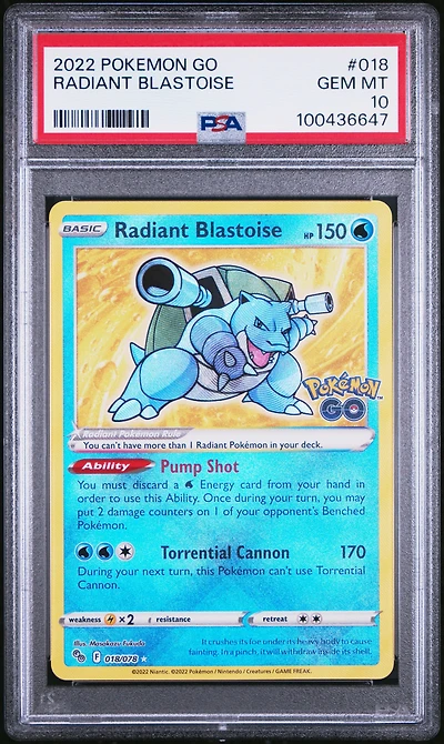 2022 Pokemon Go 018 Radiant Blastoise PSA