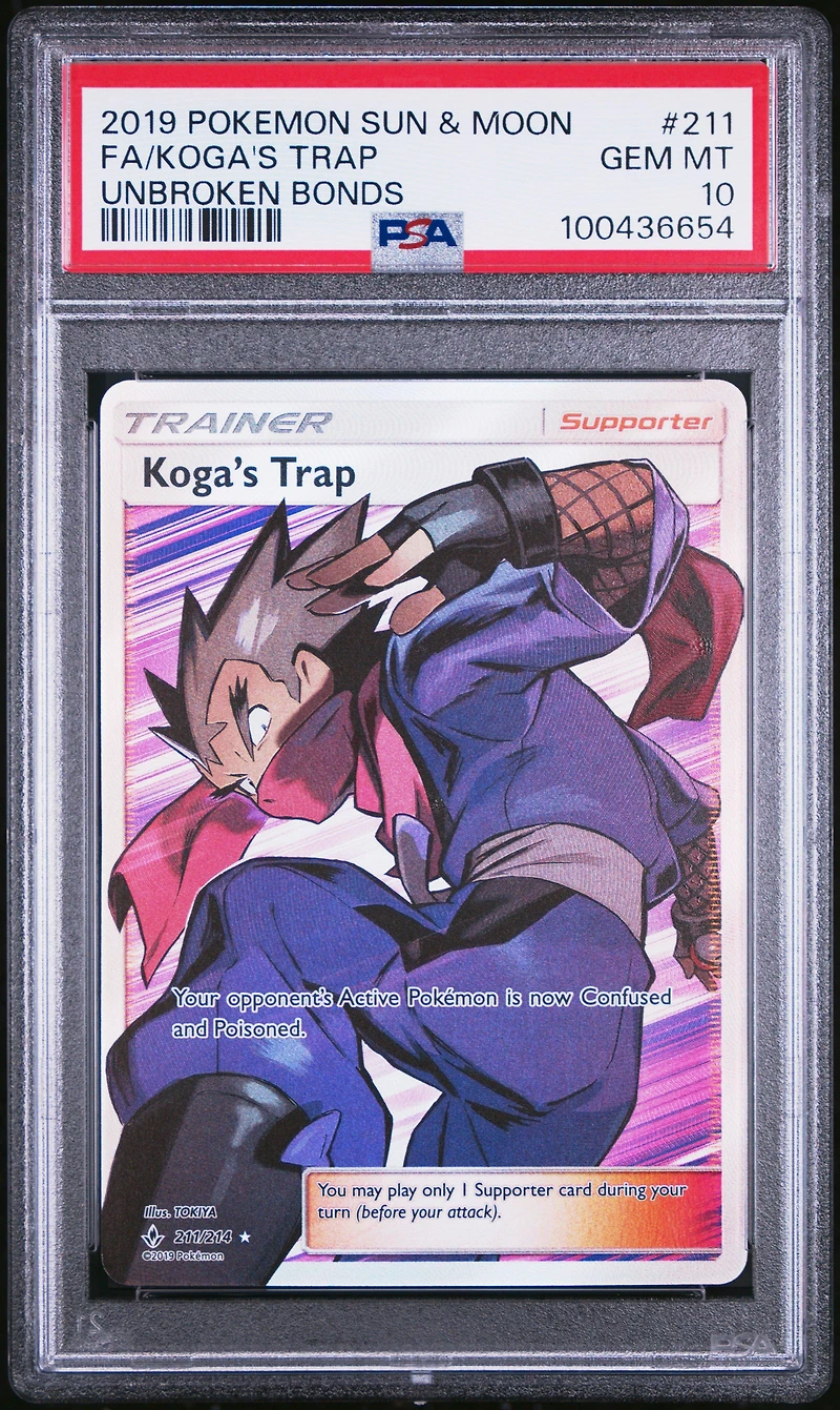 2019 Pokemon Sun & Moon Unbroken Bonds 211 Full Art/koga's Trap PSA