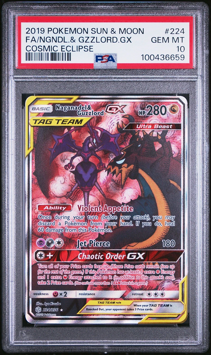 2019 Pokemon Sun & Moon Cosmic Eclipse Full Art/naganadel & Guzzlord Gx PSA