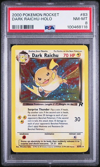 2000 Pokemon Rocket 83 Dark Raichu-holo PSA