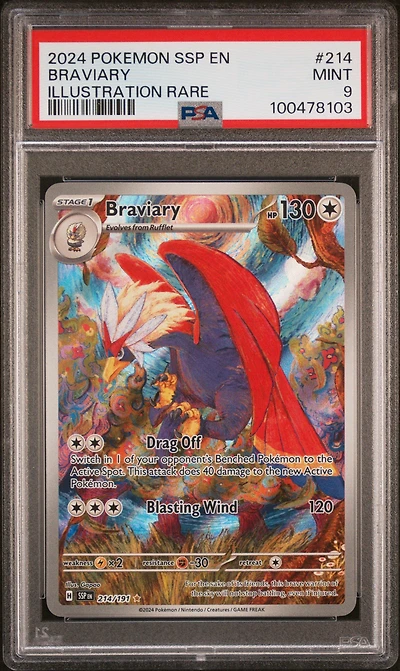 2024 Pokemon Ssp En-surging Sparks 214 Braviary Illustration Rare PSA