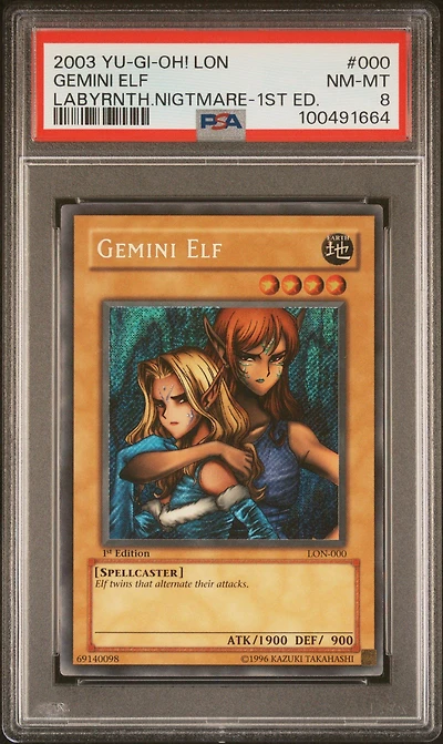 2003 Yu-gi-oh! Lon-labyrinth Of Nightmare 000 Gemini Elf 1st Edition PSA 8