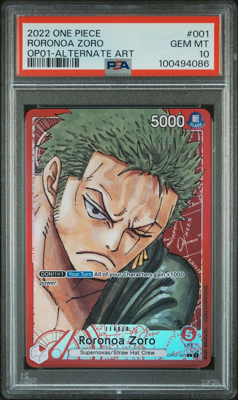 2022 One Piece Romance Dawn Roronoa Zoro Alternate Art PSA 10