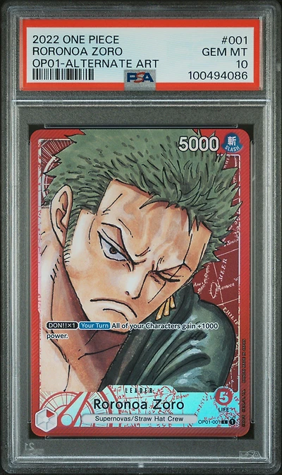 2022 One Piece Romance Dawn Roronoa Zoro Alternate Art PSA 10