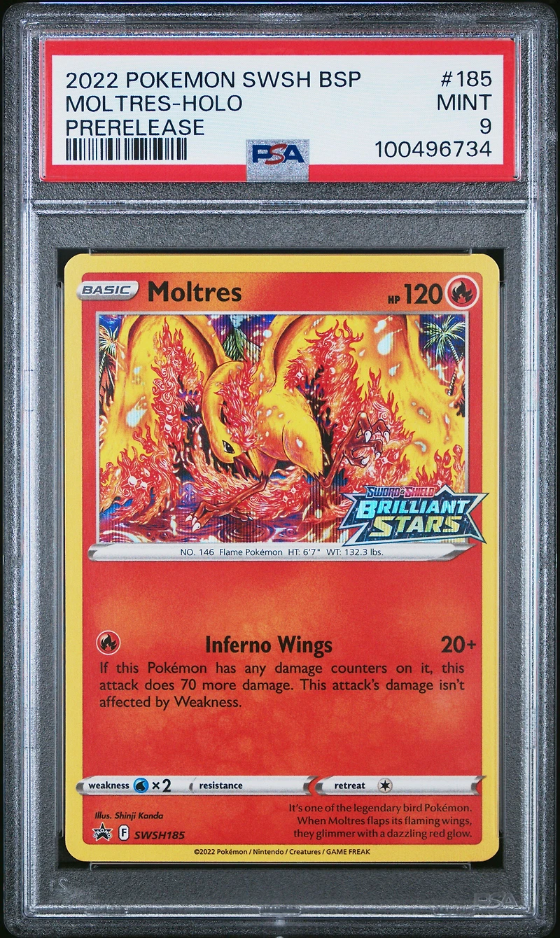 2022 Pokemon Swsh Black Star Promo 185 Moltres-holo Prerelease PSA