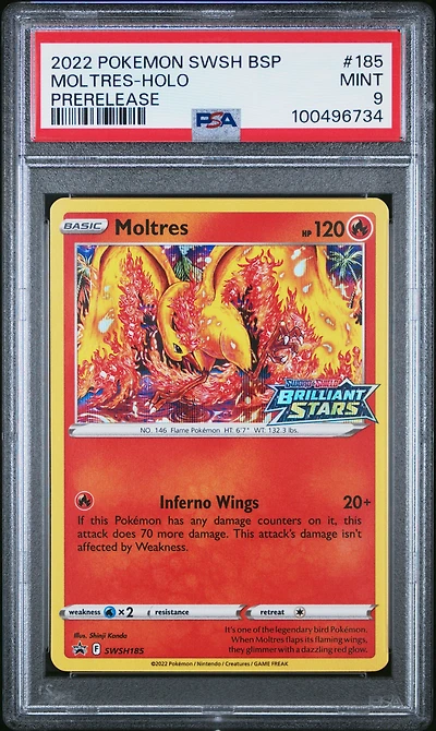 2022 Pokemon Swsh Black Star Promo 185 Moltres-holo Prerelease PSA
