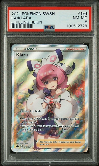 2021 Pokemon Sword & Shield Chilling Reign 194 Full Art/klara PSA