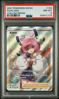 2021 Pokemon Sword & Shield Chilling Reign 194 Full Art/klara PSA