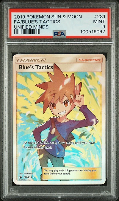2019 Pokemon Sun & Moon Unified Minds 231 Full Art/blue's Tactics PSA