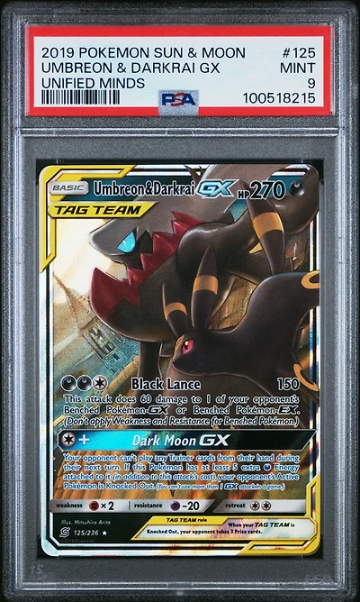 2019 Pokemon Sun & Moon Unified Minds 125 Umbreon & Darkrai Gx PSA