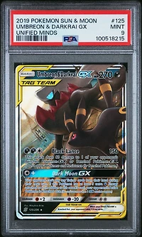 2019 Pokemon Sun & Moon Unified Minds 125 Umbreon & Darkrai Gx PSA