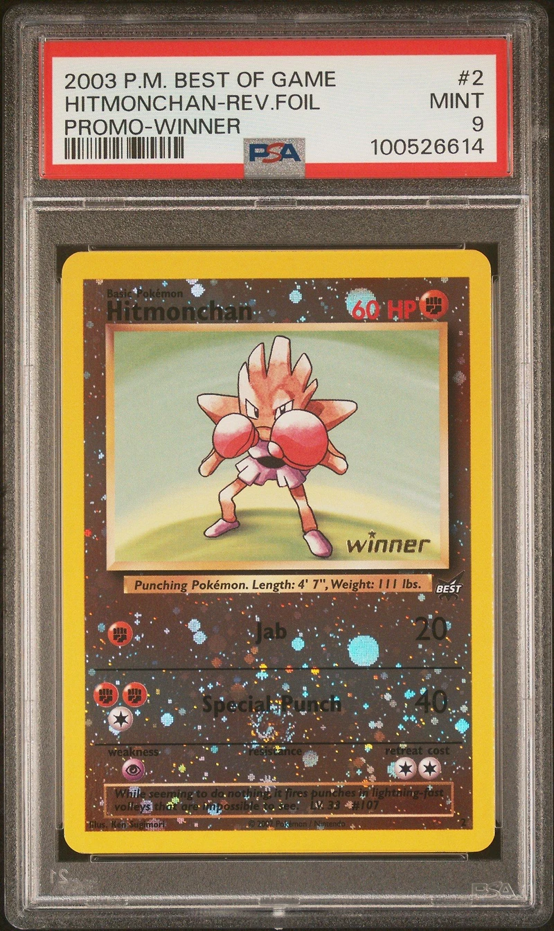 2003 Pokemon Best Of Game Promo 2 Hitmonchan-reverse Foil Winner PSA 9