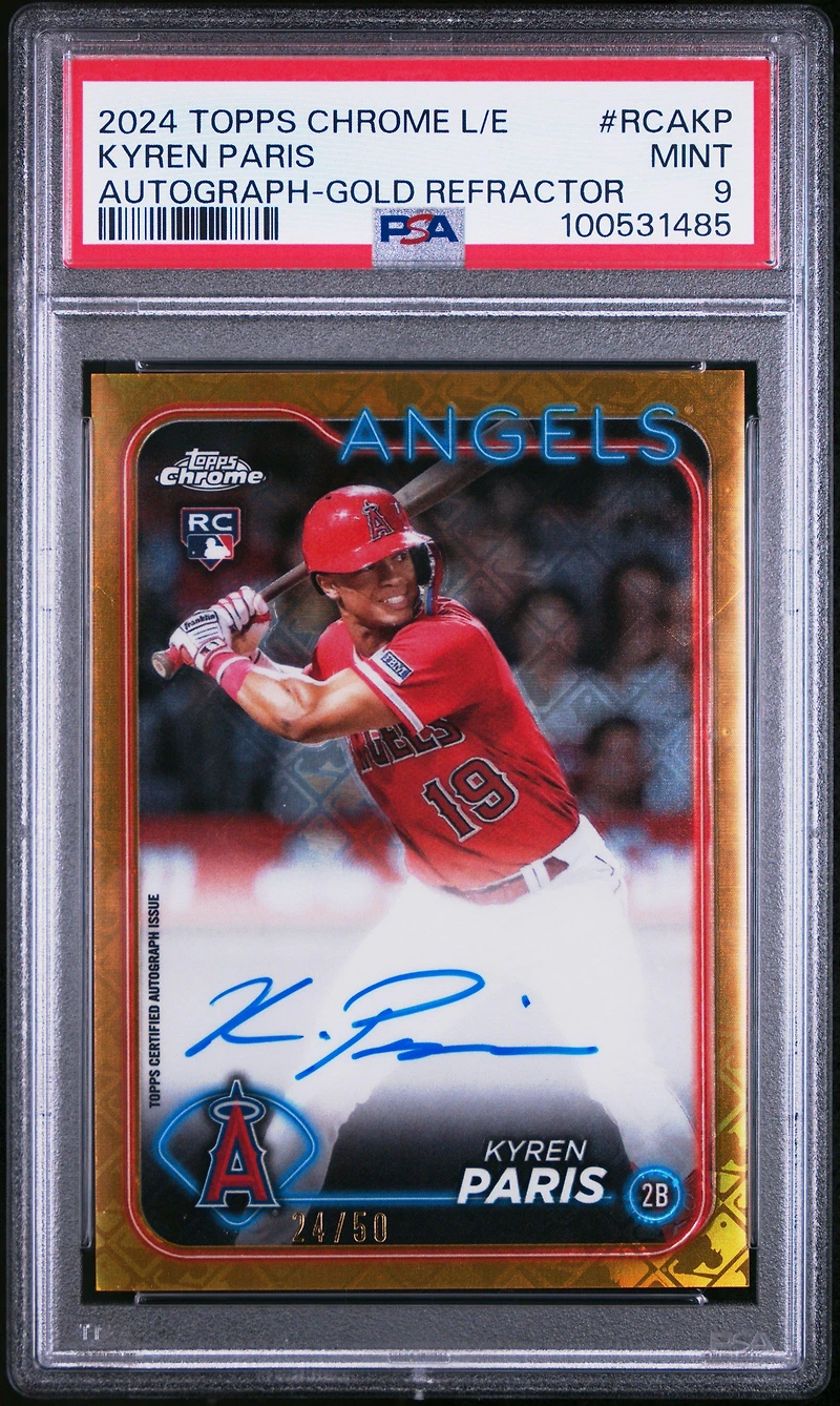 2024 Topps Chrome Logofractor Edition Mlb Refractor Chrome Autographs Rcakp Kyren Paris Gold Refractor PSA 9