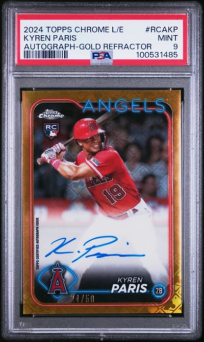 2024 Topps Chrome Logofractor Edition Mlb Refractor Chrome Autographs Rcakp Kyren Paris Gold Refractor PSA 9