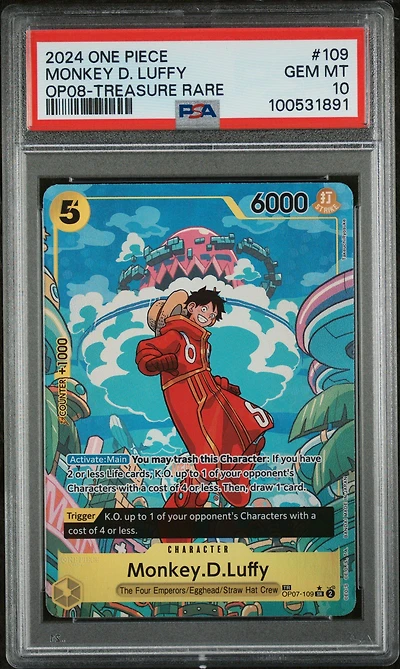 2024 One Piece Op08-two Legends 109 Monkey D. Luffy Treasure Rare PSA 10