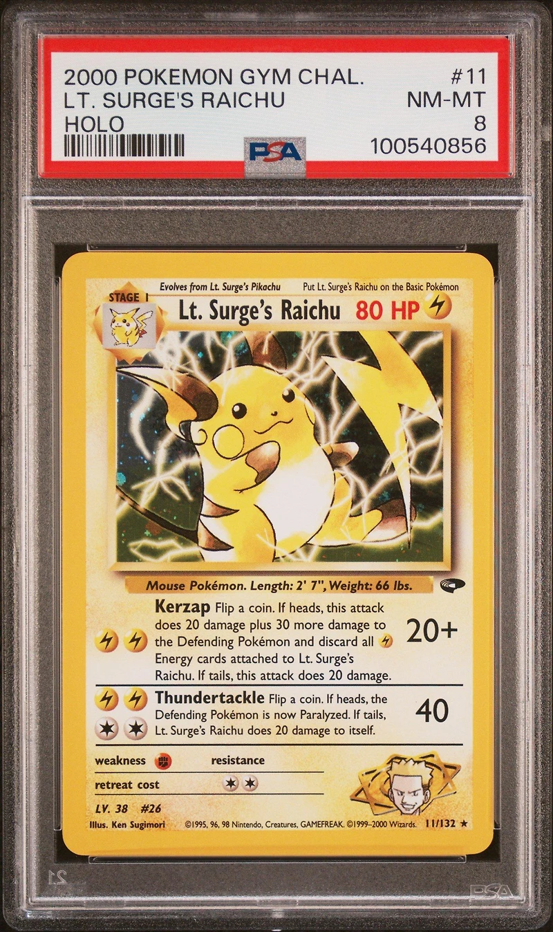 2000 Pokemon Gym Challenge 11 Lt. Surge's Raichu Holo PSA