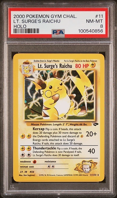 2000 Pokemon Gym Challenge 11 Lt. Surge's Raichu Holo PSA
