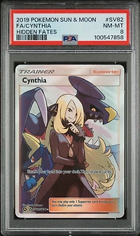 2019 Pokemon Sun & Moon Hidden Fates Sv82 Full Art/cynthia PSA