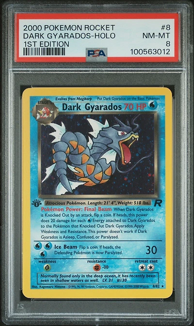 2000 Pokemon Rocket 8 Dark Gyarados-holo 1st Edition PSA 8