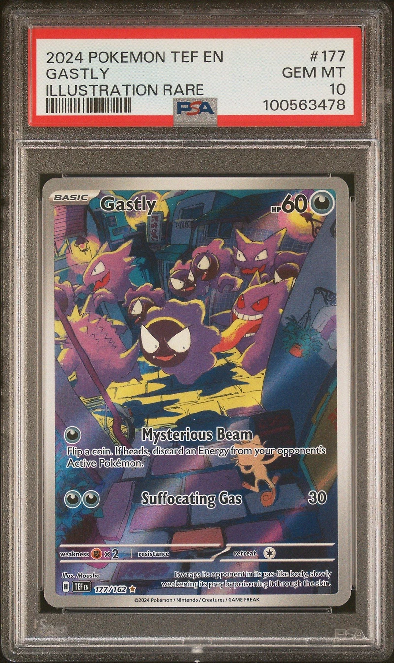 2024 Pokemon Tef En-temporal Forces 177 Gastly Illustration Rare PSA