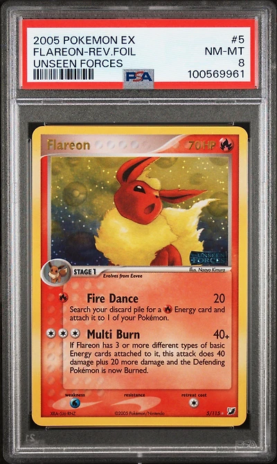 2005 Pokemon Ex Unseen Forces 5 Flareon-reverse Foil PSA