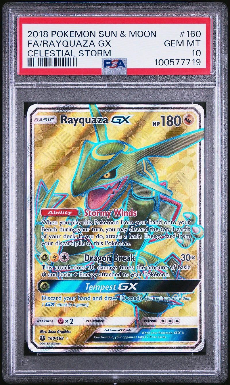 2018 Pokemon Sun & Moon Celestial Storm 160 Full Art/rayquaza Gx PSA