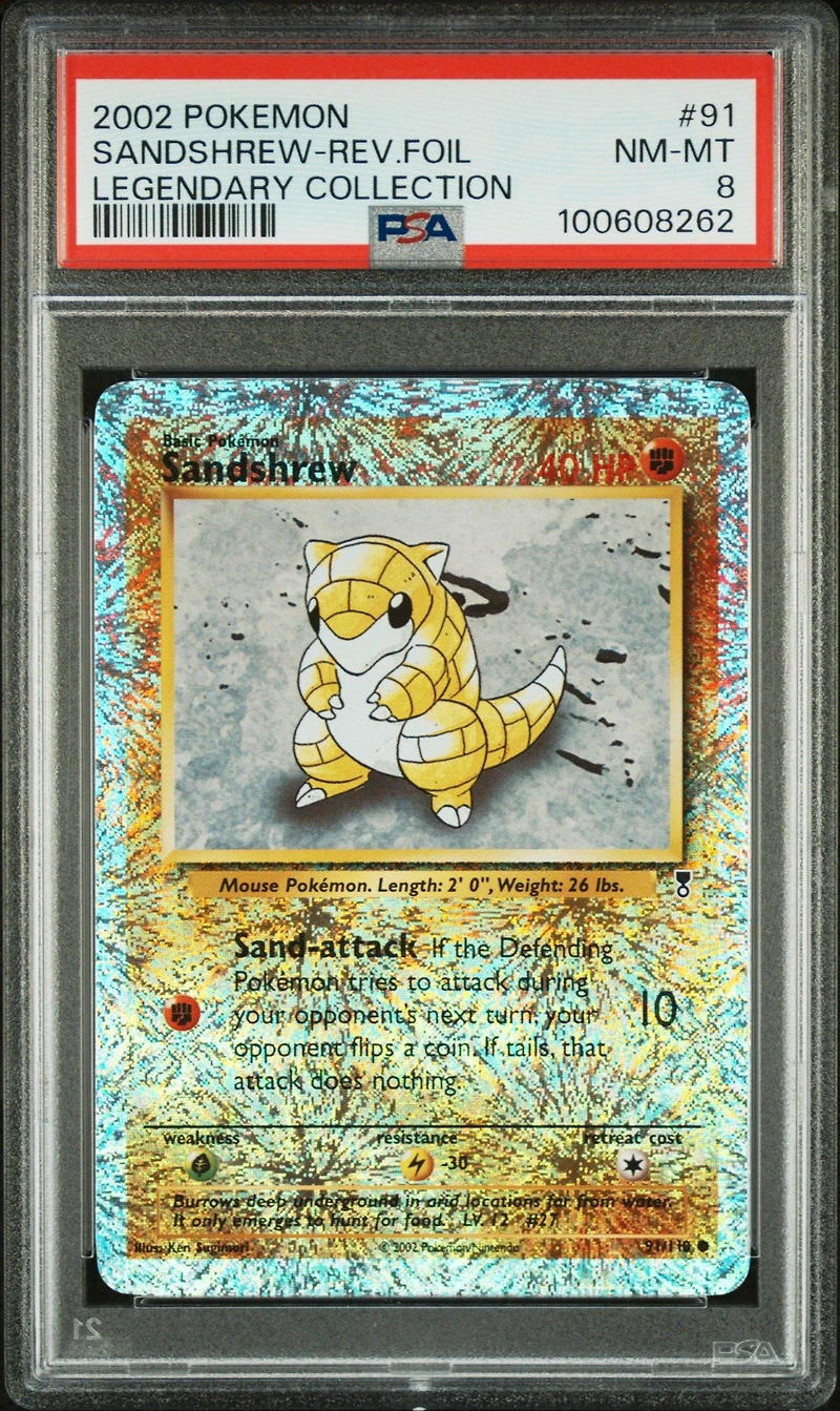 2002 Pokemon Legendary Collection 91 Sandshrew-reverse Foil PSA 8