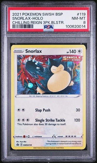 2021 Pokemon Swsh Black Star Promo 119 Snorlax-holo Chilling Reign Three Pack Blisters PSA