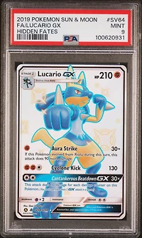 2019 Pokemon Sun & Moon Hidden Fates Sv64 Full Art/lucario Gx PSA