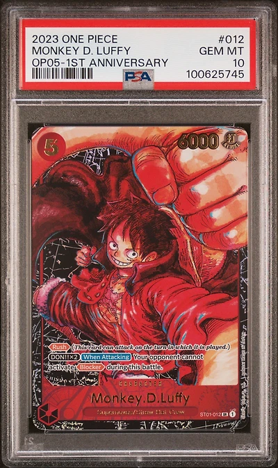 2023 One Piece Op05-awakening Of The New Era 012 Monkey D. Luffy 1st Anniversary PSA 10