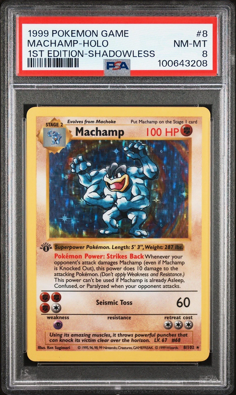 1999 Pokemon Game 8 Machamp-holo 1st Edition-shadowless PSA 8