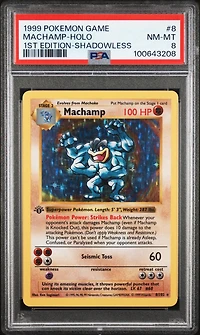 1999 Pokemon Game 8 Machamp-holo 1st Edition-shadowless PSA 8
