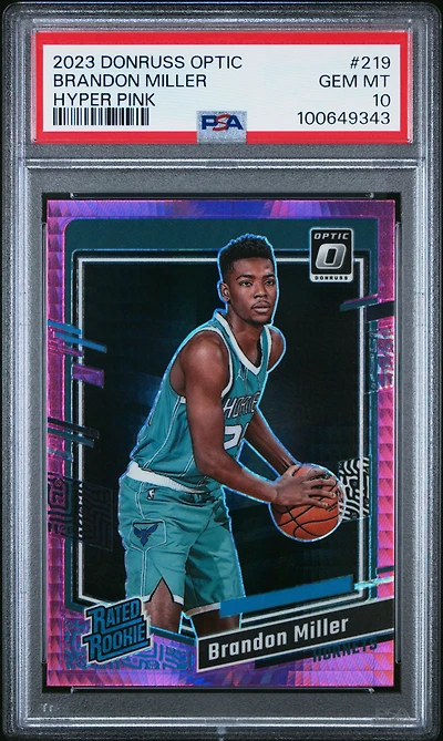 2023 Panini Donruss Optic 219 Brandon Miller Hyper Pink PSA 10