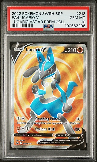 2022 Pokemon Swsh Black Star Promo 213 Full Art/lucario V Lucario Vstar Premium Collection PSA