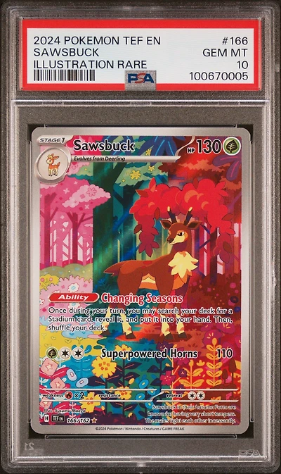 2024 Pokemon Tef En-temporal Forces 166 Sawsbuck Illustration Rare PSA