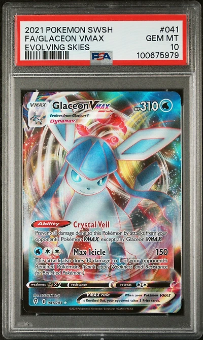2021 Pokemon Sword & Shield Evolving Skies 041 Full Art/glaceon Vmax PSA