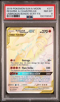 2019 Pokemon Sun & Moon Unbroken Bonds 217 Full Art/reshiram & Charizard Gx Secret PSA
